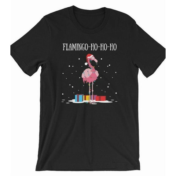 Flamingo Ho Ho Ho Lights Graphic Unisex T-Shirt for Funny Holiday Christmas Casual up to 5XL