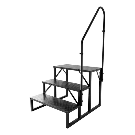 LuckyNote 3-Step RV Stairs with Handrail, Anti-Slip & 660lbs Capacity, Heavy Duty Triangle Support for Travel Trailer, Porch, Spa, Mobility Aid