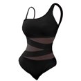 thumbnail image 4 of Bigersell One Shoulder One-Piece Swimsuits for Women Mesh Padded Bathing Suits Solid Modest Keyhole Straps Beach Vacation Monokini Swimwear Tummy Concealing 1 Piece Swimsuit, Style SW-46, Black, M, 4 of 5