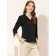 thumbnail image 3 of Blusa de trabajo Allegra K para mujer cuello de solapa cuello en V manga 3/4 enrollable Negro M, 3 of 5