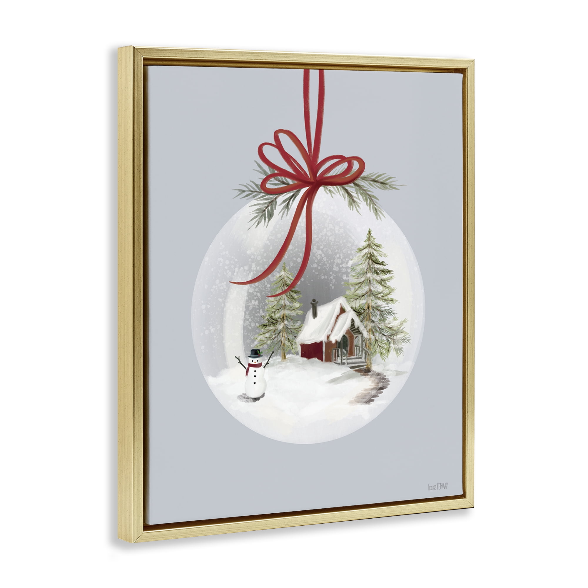 Stupell Industries Cottage Scene Snowglobe Holiday Painting Gold Floater Framed Art Print Wall Art, 17 x 21