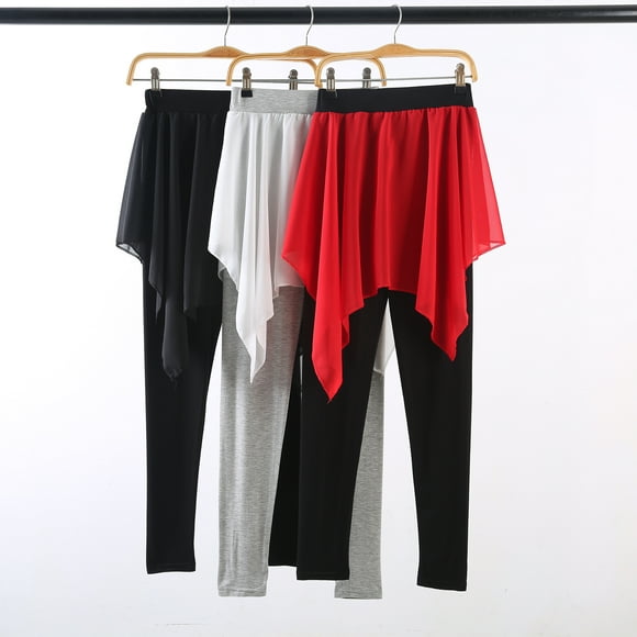 Women 2-in-1 Leggings Soft Modal Chiffon Skirt Asymmetrical Slim Dance Yoga Pilates Ballet Jazz Latin
