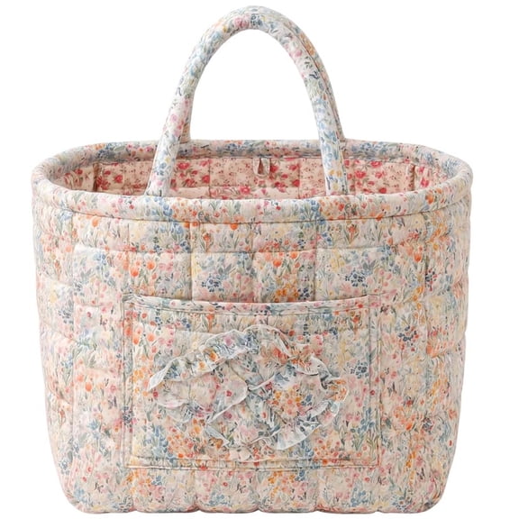 Women's Large Capacity Quilted Cotton Gingham Storage Tote Bag Foldable Washable Multifunctional Diaper Organizer for Moms Daily Use.