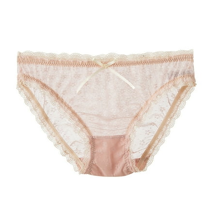 

Tangnade Ladies casual underwear bra Women Plus Size Lace Hollow Bowknot Low Waist Briefs Panties Underwear Pink One size