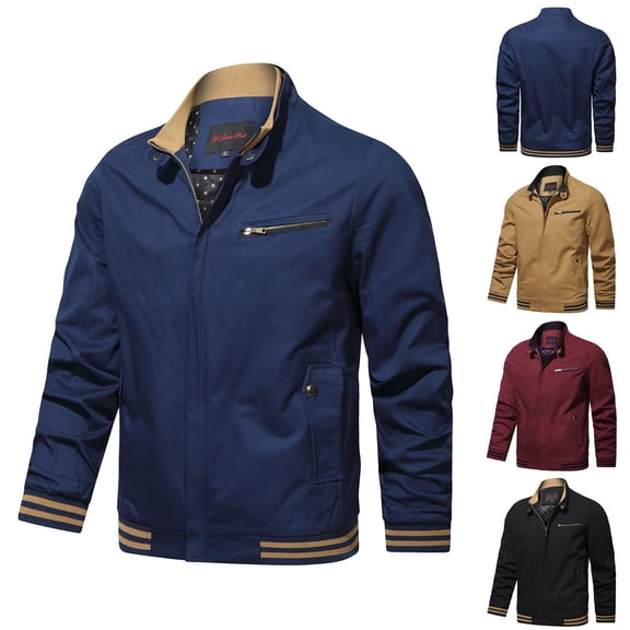 Miluxas Men's Jacket Casual Bomber Jacket Stand Collar Canvas Jacket Windbreaker Red