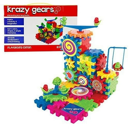 UPC: 0787551507157 | Krazy Gears Gear Building Toy Set – Interlocking Learning Blocks – Motorized Spinning Gears – 81 Piece Playground Edition