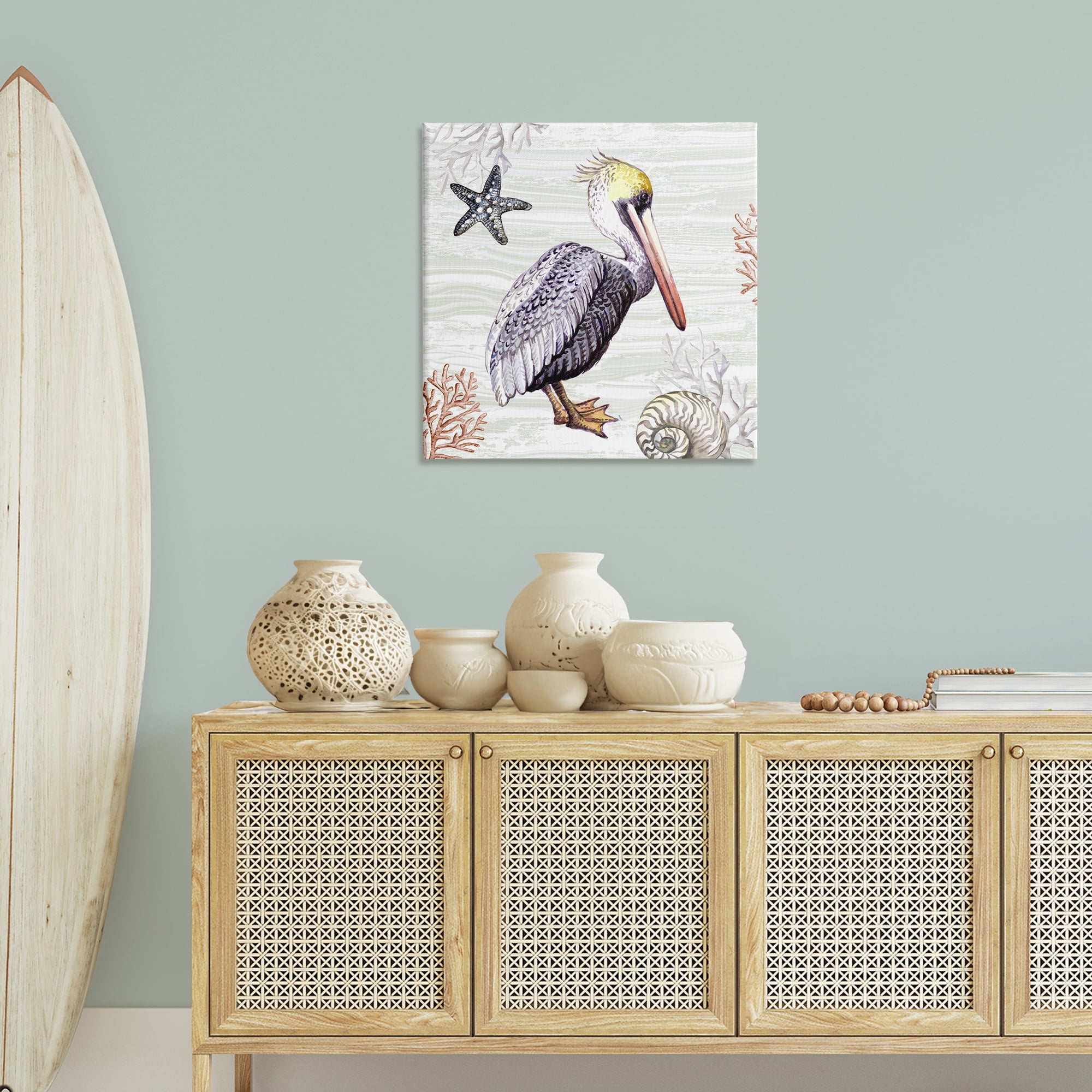 Stupell Industries Beach Bird Pelican Animals Painting Wrapped Canvas Art Print Wall Art, 30 x 30