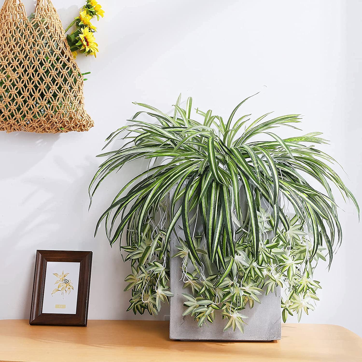 Viworld 8PCS Artificial Hanging Plants Fake Spider Silk Plants Chlorophytum Wall Hanging Plants Artificial Chlorophytum Silk Flowers for Indoor Outdoor Wall Decor