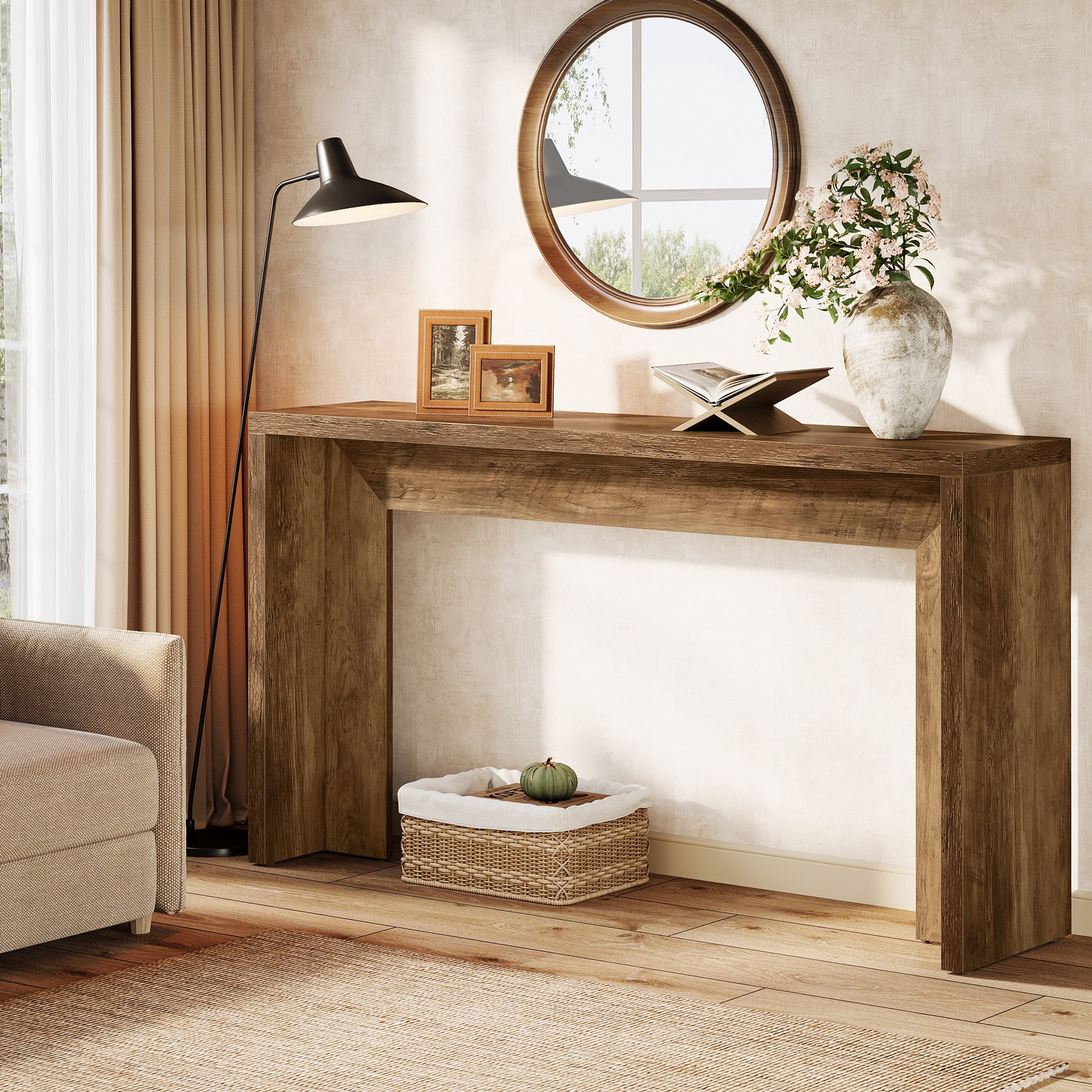 Tribesigns 55-Inch Farmhouse Console Table with Storage, Rustic Brown Wooden Sofa Table for Entryway, Foyer, Hallway, Living Room, Easy Assembly