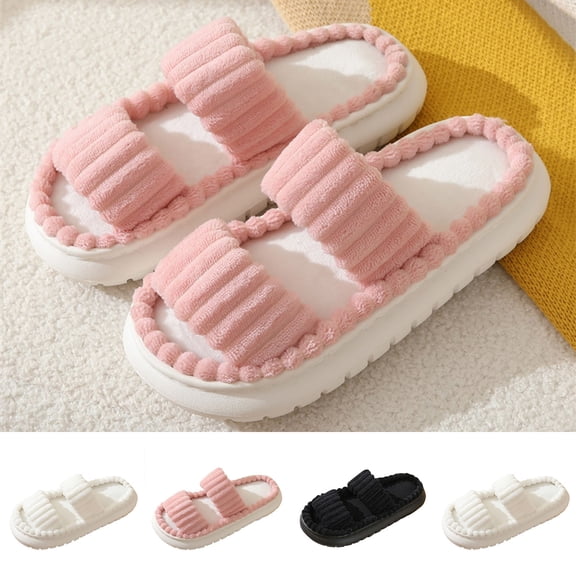 Women Winter Indoor Slippers Flat Heel Open Toe Slip-on Warm Shoes Women Home Furnishing Outdoor Indoor Fashion Slippers
