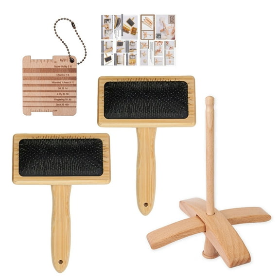 Drop Spindle with Carding Brushes Crosses-Shaped Wooden Turkish Spindle Wool Carders for Yarn Weaving Wool Crocheting