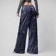 thumbnail image 2 of Women Sparkly Sequin Wide Leg Pants Shiny Elastic Drawstring Palazzo Pant Color Navy Size XL, 2 of 5