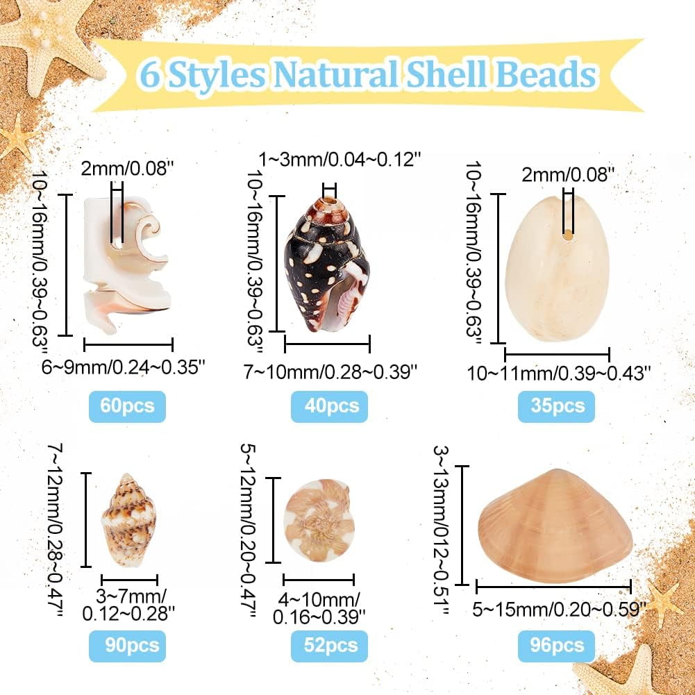 370pcs Natural Spiral Shell Beads 5-16mm 6 Styles Small Seashells Ocean Spiral Seashells