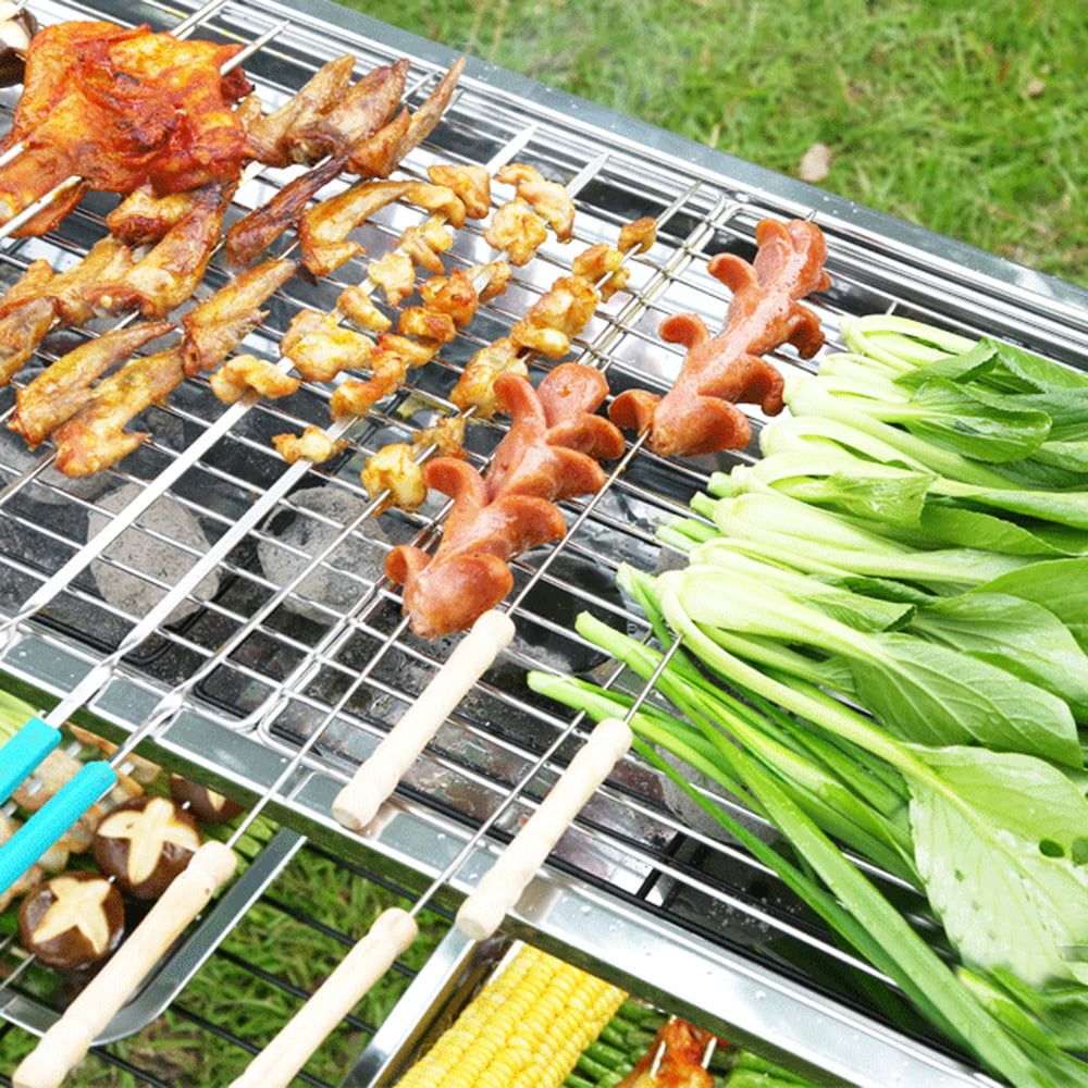 Htovila 8pcs Steel Skewers BBQ Tools Set Outdoor Barbecue Accessories  Baking Clip Tin Foil Gloves Sauce Brush
