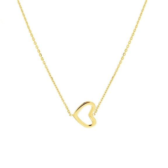 Honey Crush Real 14K Yellow Gold Sideways Mini Heart Necklace (8.7x8.9mm, 16-18in)