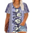 thumbnail image 2 of Women's Printed Summer Shirts Plus Size Loose Fitted Tunic Tops V Neck Short Sleeve Tees Dressy Flowy T-Shirt Vacation Beach Party Going Out Blouses, 2 of 4