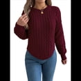 thumbnail image 1 of Suéter de Cuello Redondo para Mujer, Color Liso, Informal, Cálido, Larga Tipo Farol Vino Tinto S, 1 of 10