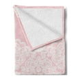 thumbnail image 2 of Pink and White Soft Flannel Fleece Blanket, White Needlework Ornament on Pastel Backdrop Vintage Wedding Bridal Theme, Cozy Plush for Indoor and Outdoor Use, 60" x 80", Blush White, by Ambesonne, 2 of 5