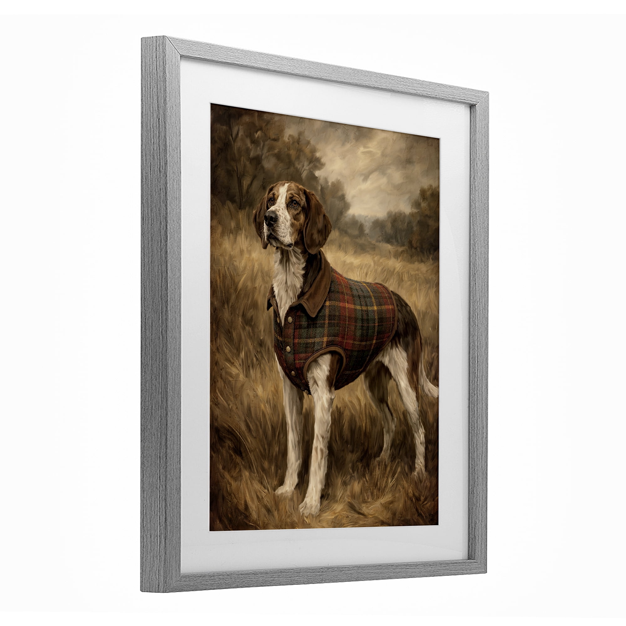 Stupell Industries Hunting Days Plaid Jacket Hound Gray Framed Print Under Glass, design by Kim Allen