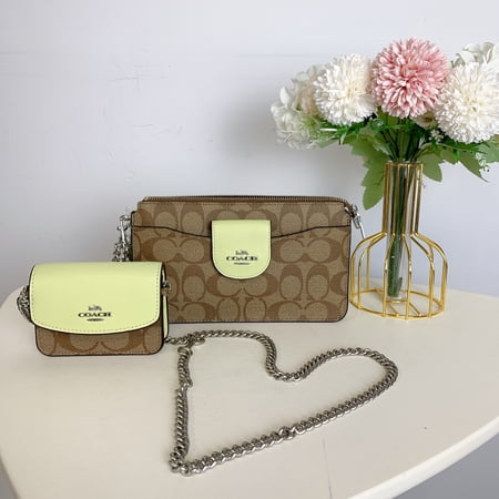 Coach C3328 Poppy Crossbody With Card Case In Signature Canvas IN KHAKI PALE LIME