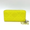 thumbnail image 1 of Pre-Owned Christian Dior Dior Cannage Round Wallet, Enamel, Women's, Neon Yellow, 1 of 18