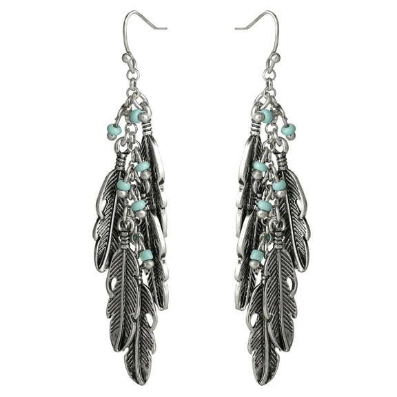 Jessica Simpson Women's Feather Faux Turquoise Dangle Earrings