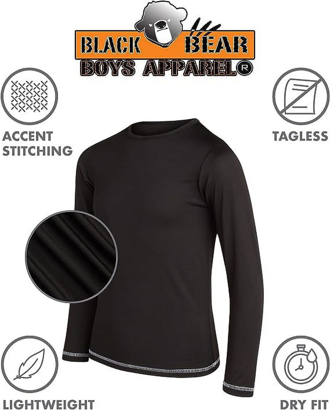 Black Bear Boys’ Athletic Long Sleeve T-Shirt ? 4 Pack Performance Dry-Fit Black Bear Boys' Dry-Fit Athletic Long Sleeve T-Shirts - 4