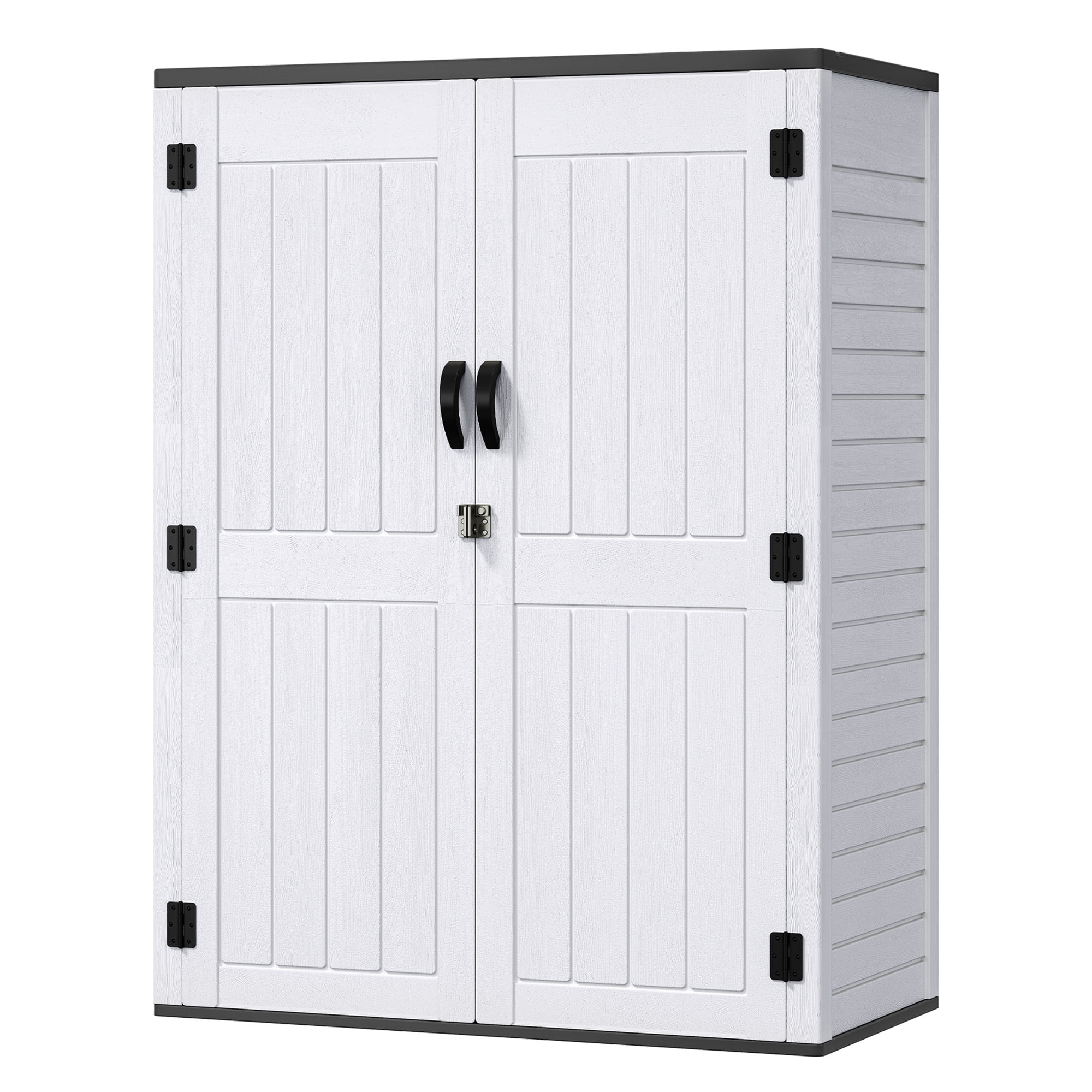 Uforic Outdoor Storage Shed, Vertical Lockable Tool Storage Resin Shed for Garden, Garage, Patio, No Shelves Included, Off-White