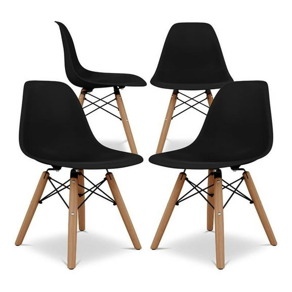 Pemberly Row 21.75" Plastic and Wood Kids Playroom Chairs in Black (Set of 4)