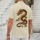 thumbnail image 2 of Camisas Y Playeras Camisa para hombre de manga corta con botones para hombre, camisa informal con estampado de playa de verano con dragón (Beige, S), 2 of 5