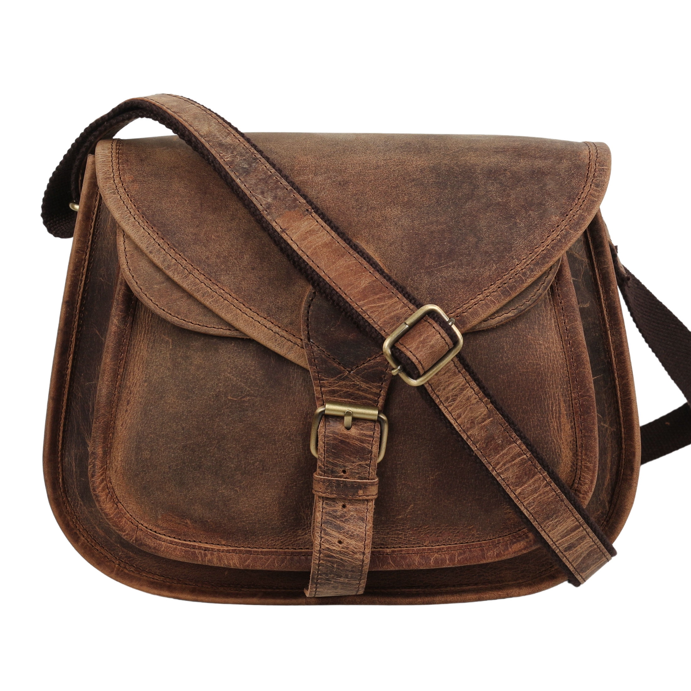 Leather Crossbody Tote Bag for Women – Distressed Tan Shoulder Satchel Purse for Travel and Daily Use