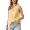 thumbnail image 4 of INSPIRE CHIC Cute Gingham Sleeveless Tops for Women's Peter Pan Collar Ruffled Trim Button Down Blouse M Yellow, 4 of 6