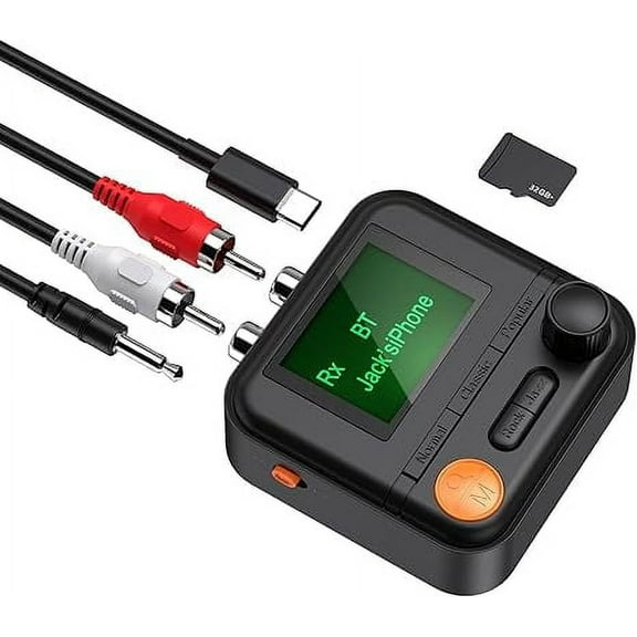 Bluetooth 5.2 Transmitter Receiver,HiFi Bluetooth Audio Adapter with Display,Wireless Audio Adapter for Music Streaming Sound System,Headphones,TV,Supports TF Card/RCA/3.5mm AUX Outputs