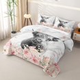 thumbnail image 3 of Homewish Highland Cow Quilt King for Girls, Pink Floral Gray Marble King Coverlet Set, 3pcs, 1 Comforter and 2 Pillowcases, 3 of 7