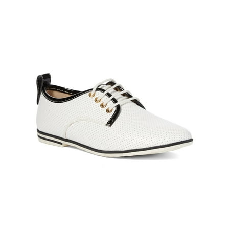 Liyu Adult White Point Pattern Contrast Band Detail Lace-Up