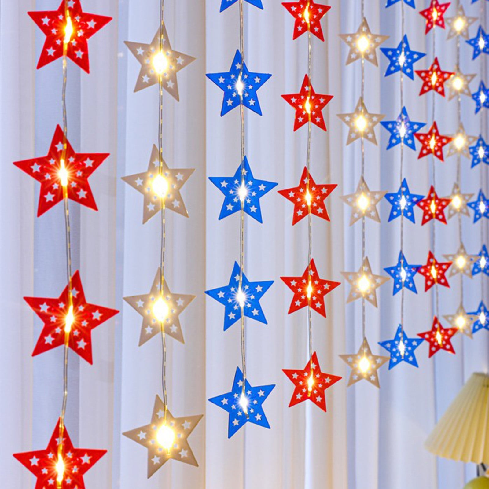 YYUZH 100 LED Light Strip with Remote Control 8 Lighting Modes Red White Blue Patriotic Lights for Home Outdoor Indoor Decor 4th of July Independence Day