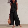 thumbnail image 2 of Guluxicc 2 Piece Womens Outfit Sets Linen Mock Neck Sleeveless Smocked Ruffle Hem Top High Waist Wide Leg Pants Outfits with Pockets, 2 of 5