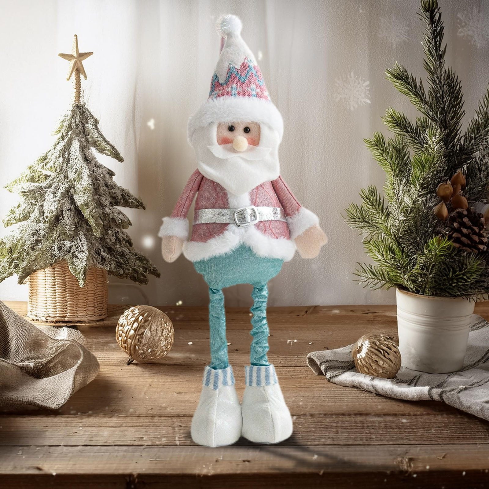 Décoration De Noël Rétractable En Tissu Bleu - Père Noël, Bonhomme De Neige Ou Renne, 50 Cm De Haut, Pour Table Ou Cheminée