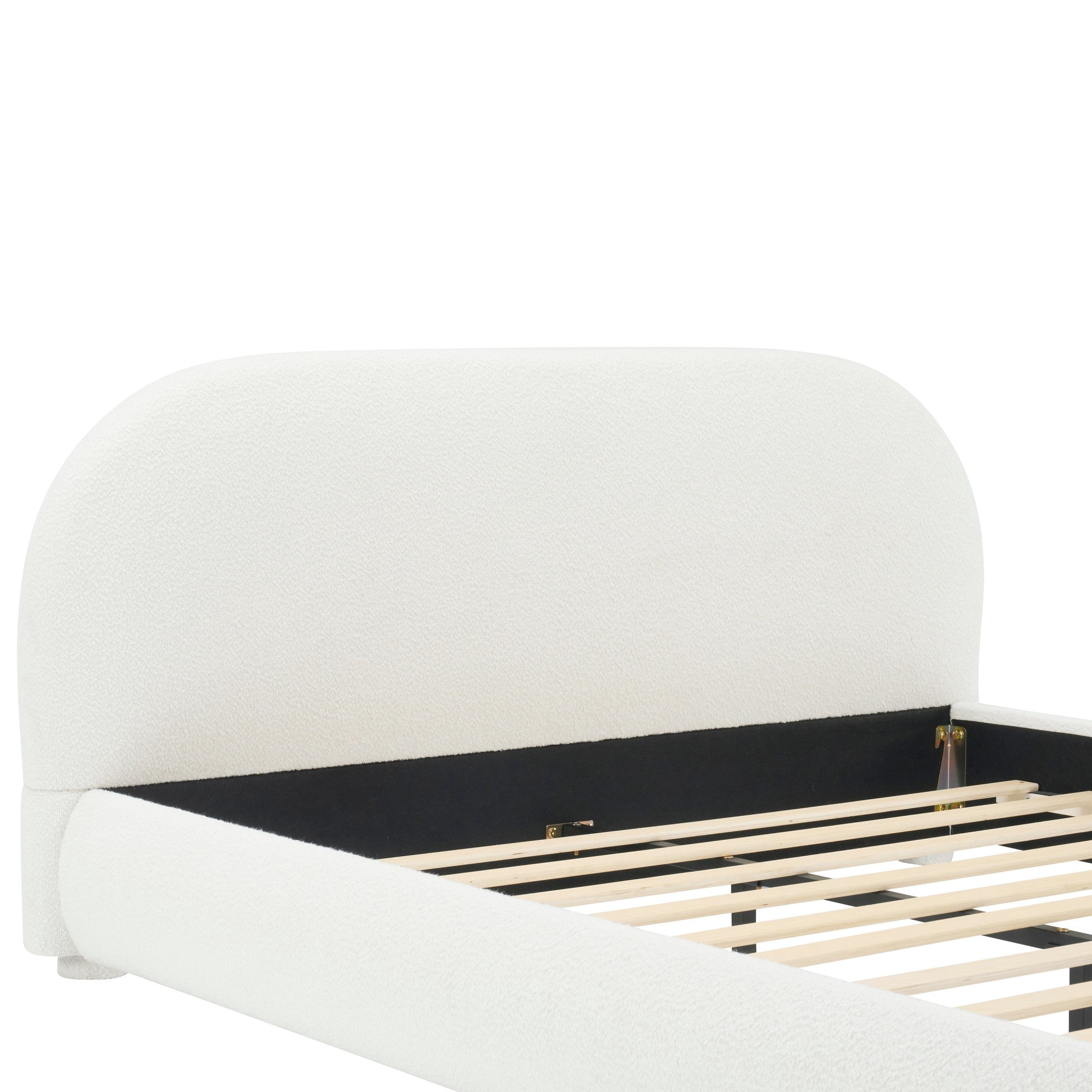 Sailvan Queen Cream Upholstered Bed Frame with Curved Headboard,Modern Textured Fabric Platform Bed,Heavy Duty 800lb Support,Cream White