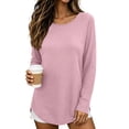 thumbnail image 2 of ClodeEU Women's Crew Neck Side Split Curved Hem Long Sleeve Top, Casual Loose Waffle Knit Pullover Blouse Pink,Women's Plus XXL, 2 of 9