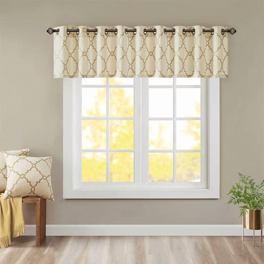 MAYEERTY 50x18" Fretwork Print Grommet Top Valance - Beige/Gold