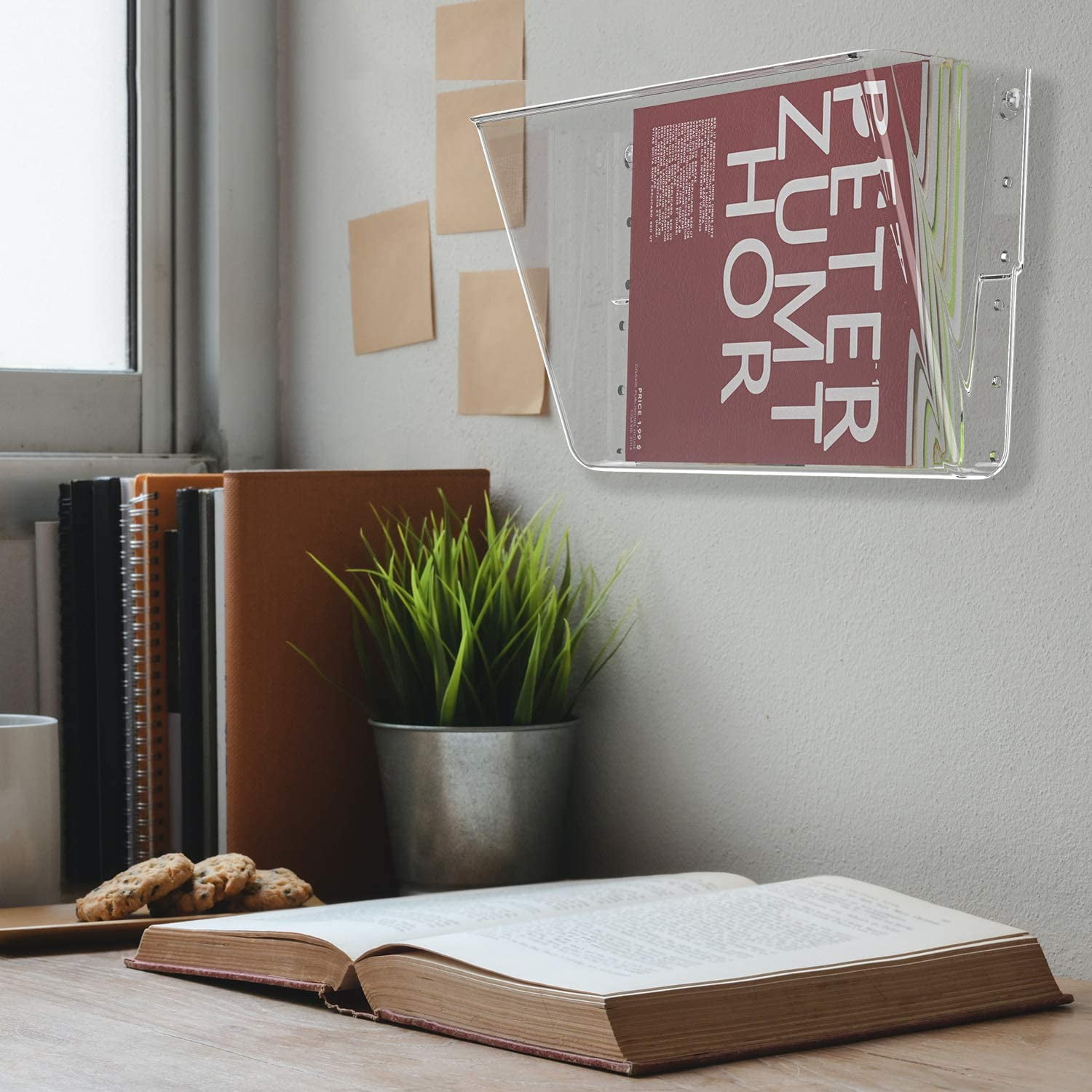 MaxGear Clear Acrylic File Holder Wall Organizer 4 Pockets for Office and Home, 13x4x7 inches