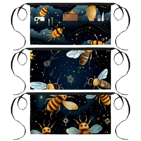 

Starry Bees Short Waiter Apron with 3 Pockets Printed Work Apron for Cleaning
