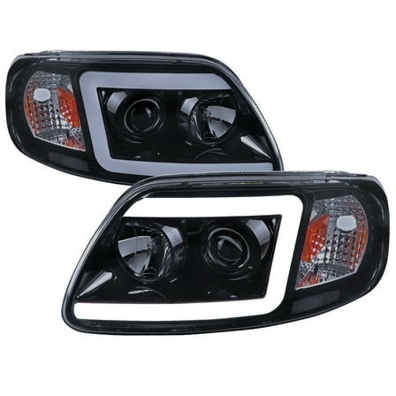 LED C-Bar Projector Headlights (Glossy Black Housing/Smoke Lens) Made for and Compatible with 1997-2004 Ford F-150 / 1997-2002 Expedition