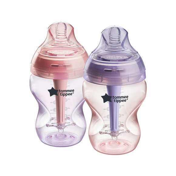 Tommee Tippee Advanced Anti-Colic Baby Bottle, 9oz, slow flow. Breast-Like Nipple for a Natural Latch, Vented Anti-Colic Wand, Self-Sterilizing, Pack of 2