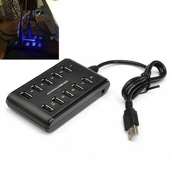 QHUDLV 10‑Port Powered USB Hub,High Speed Splitter,PC Laptop Multi‑Device Extension