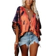 thumbnail image 4 of Uhndy Women's Fashion Tie Dye Batwing Sleeve Shirt Deep V Neck TopsShirt Fall Casual Loose Pullover Tee, Plus Size Blouse Red L, 4 of 6