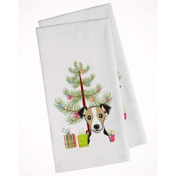 Christmas Tree & Jack Russell Terrier White Kitchen Towel - Set of 2