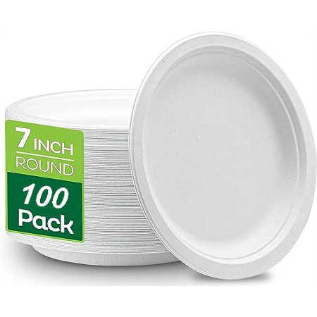 100% Compostable Disposable Paper Plates [100-Pack] - {PFAS-Free} - {BPI Certified} -Heavy Duty  Eco-Friendly  Biodegradable Bagasse Dinner & Lunch Plates