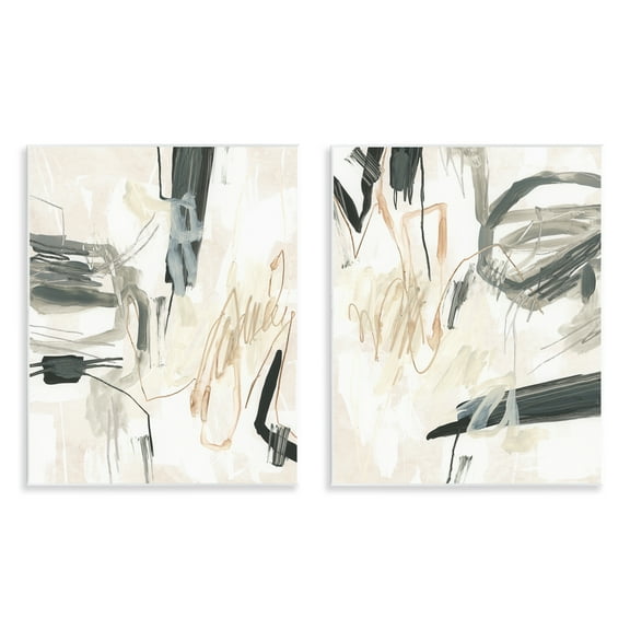 Stupell Industries Abstract Squiggly Beige Lines Abstract Painting Unframed Art Print Wall Art, 11 x 14, Set of 2